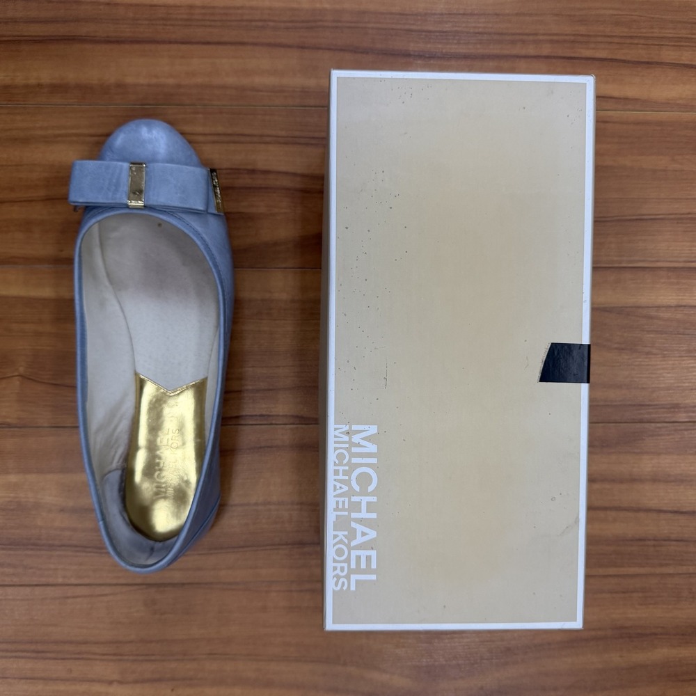 Michael Kors Shoes Womens Size 7.5M Blue Suede Kiera Ballet Flats Bow Slip On